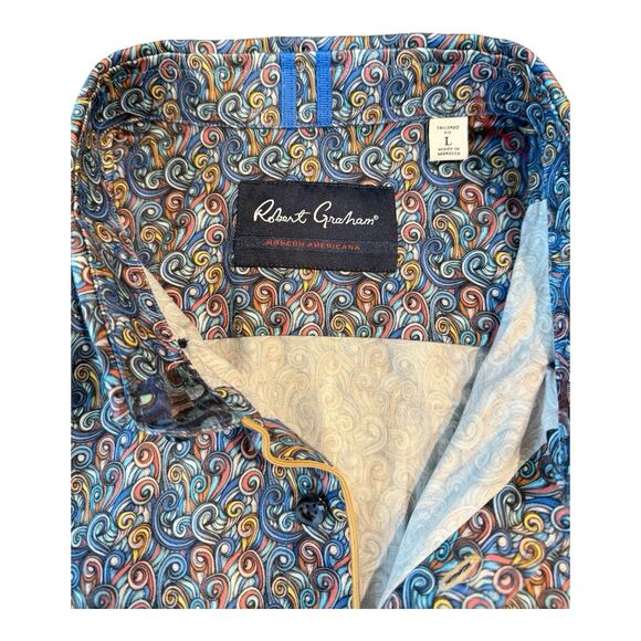 Robert Graham Mens Tailored Paisley SZ Large Long Sleeve Button Up Flip Cuff - Picture 3 of 15